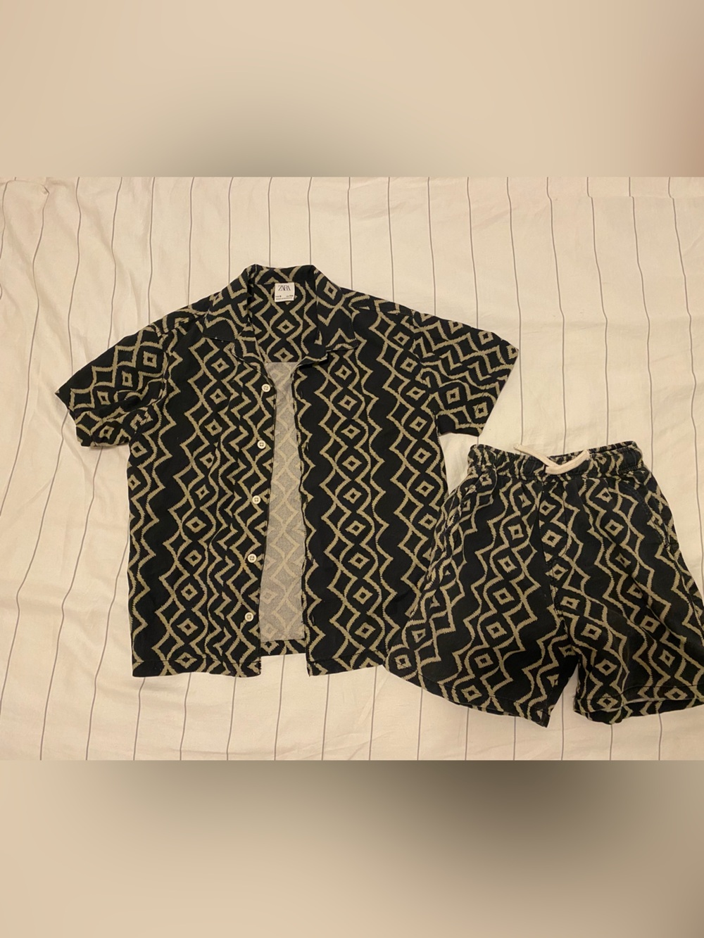 Zara Black and Cream Geometric top and shorts Set